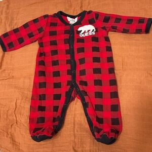 Guess Baby Footies Coverall Black/Red Plaid 3-6M